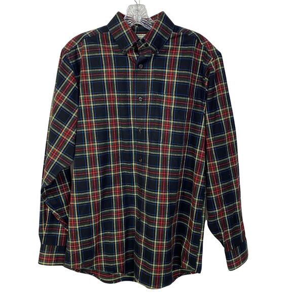 Men's Small L.L. BEAN Scotch Plaid Flannel Shirt, Traditional Fit  228061 Black - Picture 1 of 9